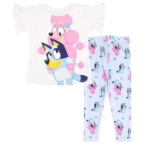 Bluey Coco Toddler Girls T-Shirt and Leggings Outfit Set White/Blue 5T