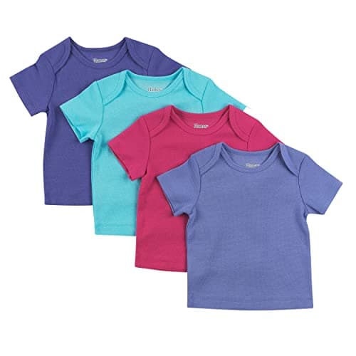 Hanes Baby Girls Infants's Short-Sleeve Undershirt, Flexy Soft 4-Way Stretch Knit T, Expandable Shoulder Pullover for Babies & and Toddler T-Shirt Set, Pink Turq Purple Set, 0-6 Months US