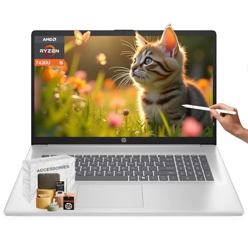 HP 17.3" Touchscreen Business Laptop, AMD Ryzen 5 7430U, 20GB RAM, 512GB SSD, HD+ Anti-Glare, Wi-Fi 6, HDMI, Win 11 Pro, Office 365 for the Web Lifetime, Backlit Keyboard, w/Laptop Bundle, Silver
