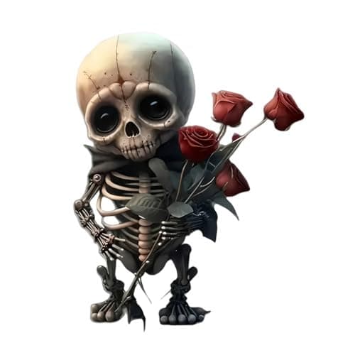 2PC Romantic Skeleton with Roses Car Stickers, 4.33"x5.51" Waterproof Vinyl Decals, for Windows, Bumper, Exterior Decorative Accessories - Scratch Cover and Door Decor, PVC Material |BZ74