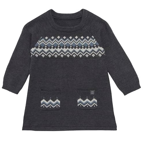 Modern Moments by Gerber Baby Girls' Holiday Fair Isle Sweater Knit Dress, Dark. Grey Heather, 12 Months