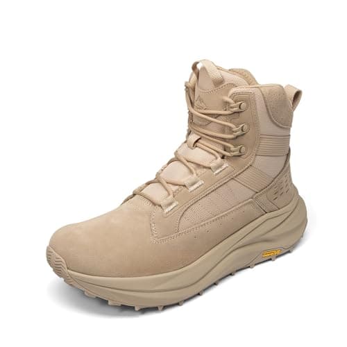 NORTIV 8 Men's Wide Toe Box Work Military Tactical Boots Barefoot Hiking Low Drop Leather Side Zipper Motorcycle Combat Boots Pikes,Size 7,Sand,SNMT25001M