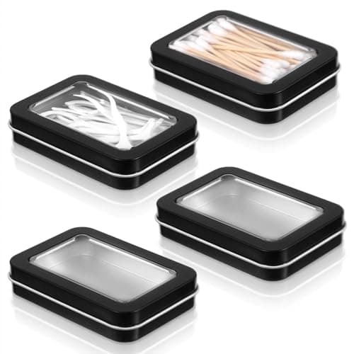 Hadnves 4 Pcs Small Floss Picks Holder Travel Cotton Swab Case Empty Dental Floss Organizer Metal Cotton Ball Holder with Dustproof Lid Hair Tie Storage Box for Desktop Bathroom Organizing Cosmetic