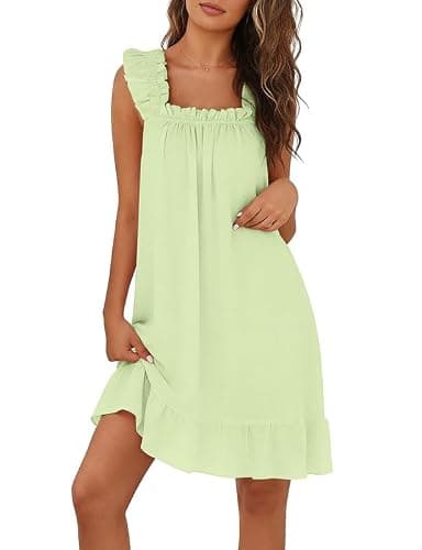 Marvmys Nightgowns for Women Sexy Sleepwear Tank Short Ruffle Night Gowns Sleeveless Sleepshirt Green XL