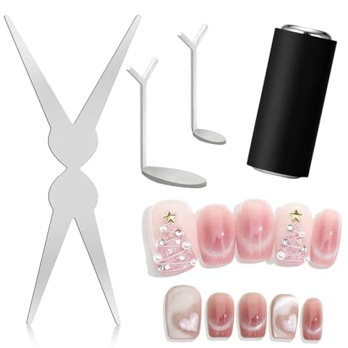 4Pcs Cat Eye Magnet for Nails, Y-Shaped & Scissor & Cylinder Nail Magnet Set for Cat Eye Gel Nail Polish Heart Magnet Tools, Dual Opening Design for French Effect, Art Tools for Home Salon & Beginners