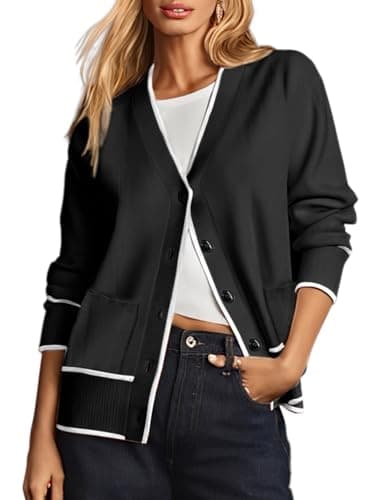 Dokotoo Short Cardigans for Women's Button Down Open Front Spring Fashion 2026 Lightweight Chic Spring Knit Plus Size Sweaters Winter with Pockets Outerwears,Black Medium