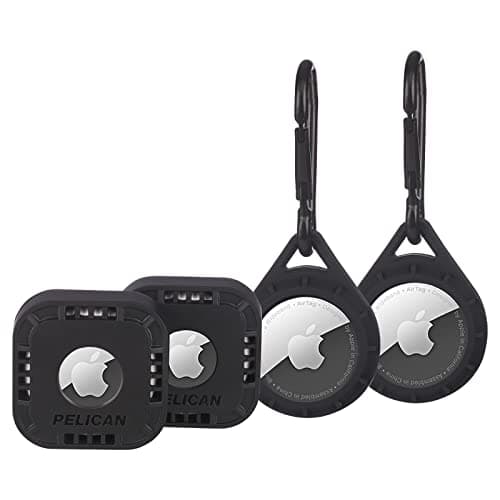 Pelican – Protector – Clip Ring and Sticker Mount for Apple AirTags, Includes 2 Clips Rings with Carabiner & 2 Stickers Mounts – Black