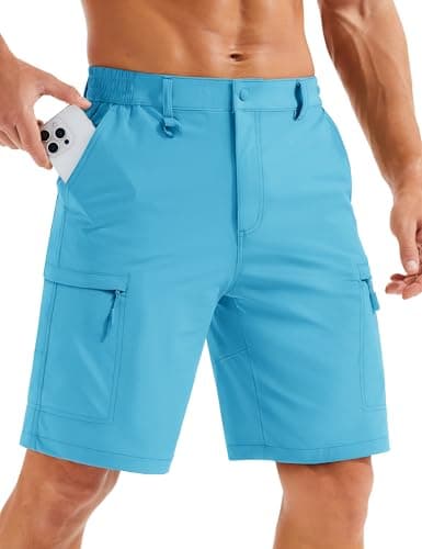 MAGCOMSEN Golf Shorts Men 10" Hiking Shorts Water Resistant Quick Dry Lightweight Cargo Fishing Outdoor Pockets Ice Blue, 30