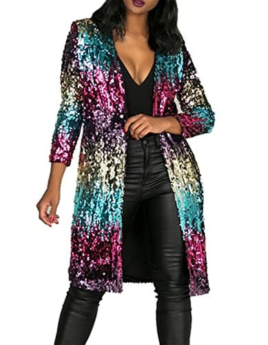 RED DOT BOUTIQUE - 610 - Long Sleeves Full Sequins Open Front Cardigan Cover-up Jacket Coat (Multi Color, 2X)