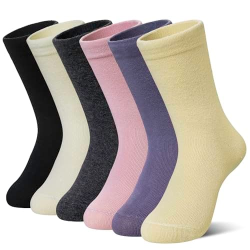 AMENLAN Kids Crew Cotton School Socks Youth Cute Casual Breathable Little Girls Boys Dress Socks 6 Pairs (Pink/Purple, 3-5 Years)