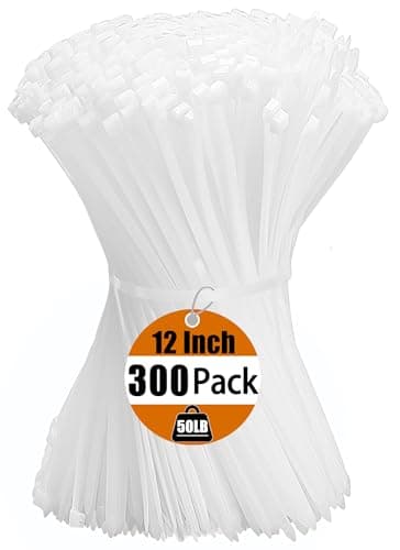 Zip Ties 12 Inch Cable Ties 300 Pack Cable Zip Ties Clear Tie Wraps with 50 Pounds Tensile Strength, Self-Locking Cable Ties, UV Resistant Nylon Wire Ties for Indoor and Outdoor