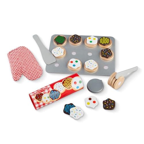 Melissa & Doug Slice & Bake Cookie Set with Wooden Play Food, Colorful Toppings & Play Kitchen Accessories, Preschool Learning Toys for Girls & Boys 3+