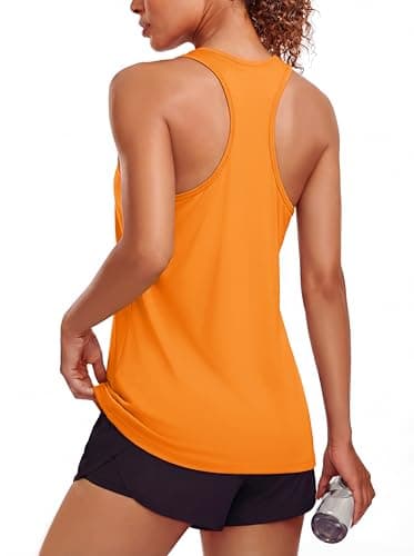 MAGCOMSEN Athletic Tank Tops for Women Workout Muscle Sleeveless Racerback Tanks Exercise Dry Fit Orange Running Tops S