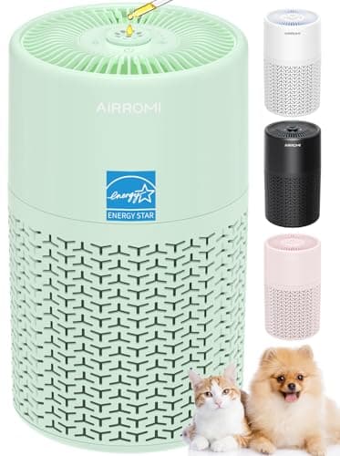 AIRROMI Pets Air Purifier for Home Allergies,Up to 660 ft². HEPA Deodorizing Activated Carbon Filter,With Fragrance Sponge for Better Sleep,Night Light,Pet Dander,Smoke,Odors,Air Cleaner A2002 Green