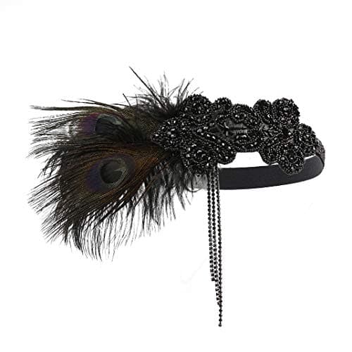 Lovfingu 1920s Headpiece Great Gatsby Accessories Flapper Headband Wedding Headpieces for Bride Roaring 20's Art Deco Hair Clip 01Black