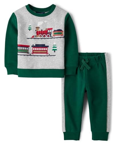 The Children's Place,Baby-Boys,and Toddler Sweatshirt and Sweatpant 2 Piece Outfit,Sprucshad Train Cargo,5 Years
