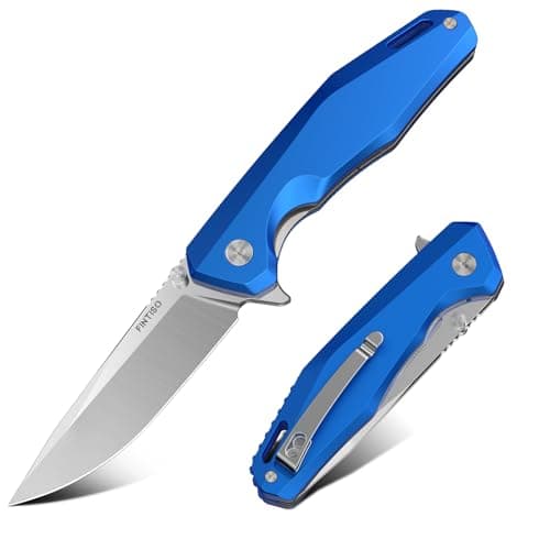 FINTISO Odyssey Pocket Knife, 3.22" Folding knife with Premium 14C28N Blade, Aluminum Alloy Blue Handle, Small EDC Knife with Pocket Clip for Men Women, Sharp Outdoor Camping Survival Hiking Knives