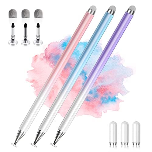 Stylus Pens for Touch Screens, 2 in 1 High Precision Universal Stylus Pen for iPad Compatible with Apple, iPhone, iPad, Android, Microsoft Tablets, Phones, 3 Pack - Blue, Pink, Purple