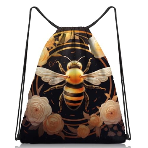 Zewurtuw Drawstring Backpack String Sports Bags for Swimming Waterproof Aesthetic Sackpack for Unisex Women Beach (13"×17")-Bee
