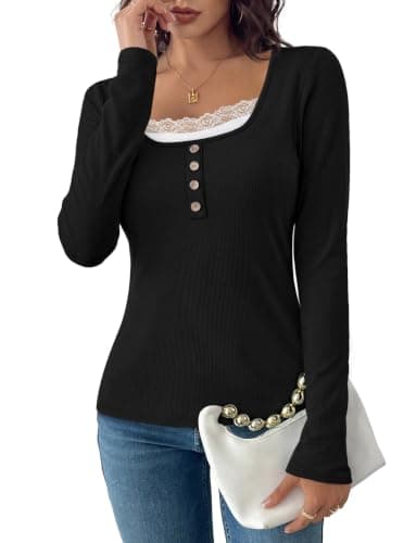 Women's Tops Dressy Casual Long Sleeve Shirts for Women Black L