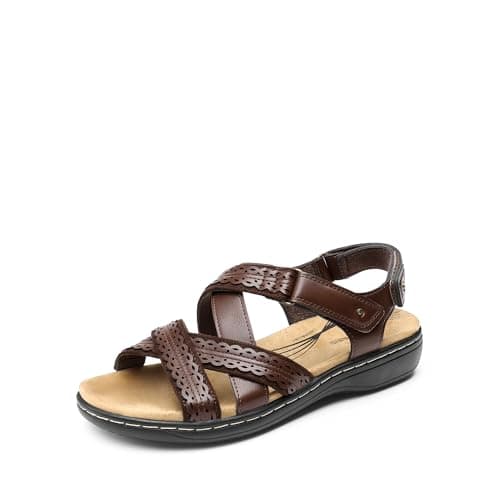 DREAM PAIRS Women's Arch Support Sandals Comfortable Open Toe Dress Flats Walking Sandals For Summer,Size 6,Brown,DWUMFS2516