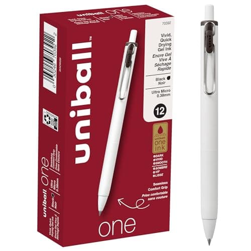 Uniball One Gel Pen 12 Pack; 0.38mm Ultra Micro Black Pens; Gel Ink Pens | Office Supplies Sold by Uniball are Pens; Ballpoint Pen; Colored Pens; Gel Pens; Fine Point; Smooth Writing Pens