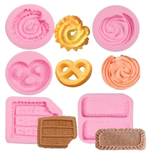 5 Pcs Biscuit Silicone Molds for DIY Crafts, Butter Cookie Chocolate Fondant Molds for Baking Cake Decoration Cupcake Topper Clay