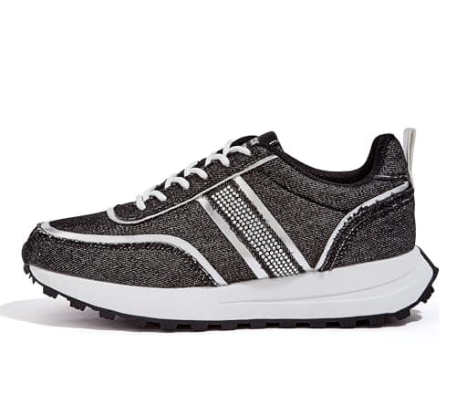 LUCKY STEP Women Platform Walking Shoe Fashion Retro Sneakers,Black,7
