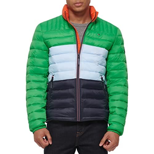 Tommy Hilfiger Men's Ultra Loft Lightweight Packable Puffer Jacket (Standard and Big & Tall), Spicy Orange/Green Combo, X-Large