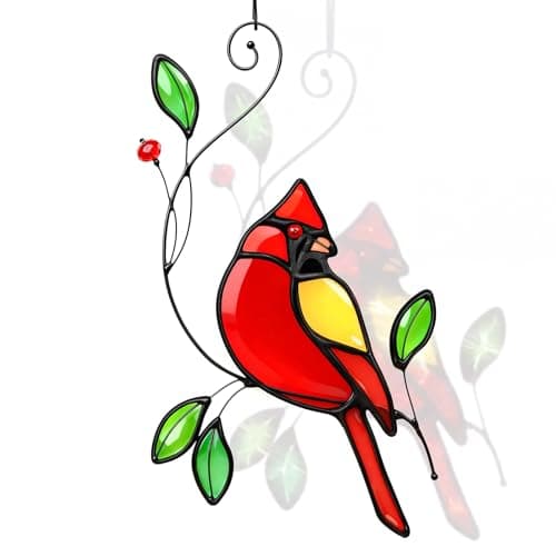 Cardinal Stained Glass Window Hanging Suncatcher, IDEA SHOW Home Decor Window Hanging, Sympathy Gifts for Loss of Loved One, Memorial Gift, Bird Decor & Christmas Ornament (7.1 Inch)