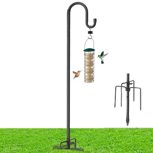 Heavy Duty Shepherd Hooks for Outdoor Decor, 62 Inch Tall Garden Hooks for Hanging Plants, Lanterns, Bird Feeders – Rust-Resistant Steel, Sturdy 5 Prongs Base – Black