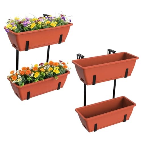 FANSXIVITA 4 Pcs Hanging Flower Pots, 16.9 Inches Railing Planter Box, Red
