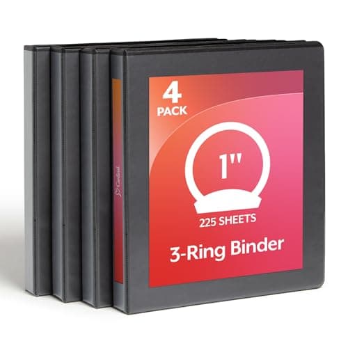 Cardinal Economy 3 Ring Binder, 1 Inch, Presentation View, Black, Holds 225 Sheets, Nonstick, PVC Free, 4 Pack of Binders (79512)