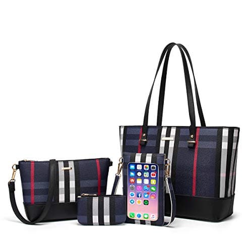 Women Fashion Synthetic Leather Handbags Tote Bag Shoulder Bag Top Handle Satchel Purse Set 4pcs