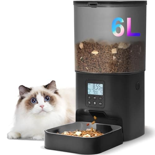 ANDOLL HOME Automatic Cat Feeder, 6L Cat Food Dispenser with 10s Voice Recorder, Pet Feeder up to 8 Meals per Day, Timed Feeder with Dry Food Sealed Ring (Black)