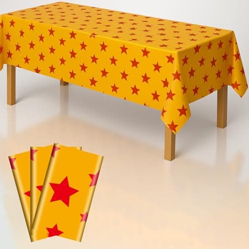 iCrius iCius Anime Theme Tablecloths 3-Pack Yellow and Red Stars Print 108"x54" Disposable Table Covers for Cosplay Birthdays, Vedio Game Themed Party Decor Supplies