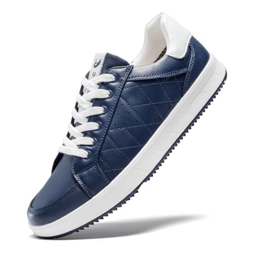 U.Ofeiy Men's Fashion Sneakers Slip On Shoes Leather Low Top Lightweight Comfort Lace Up Walking Shoes for Male Blue 8