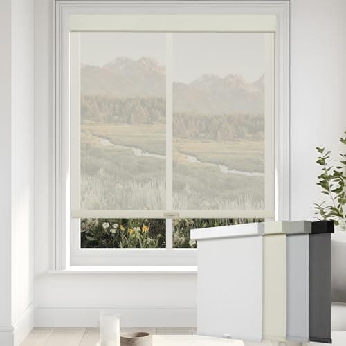 Persilux Free-Stop Cordless Solar Roller Blinds Light Filtering Roller Shades for Windows (Beige, 39"W x 72"H) 5% Openness View Through UV Protection Solar Shades for Indoor Windows Home Patio Doors