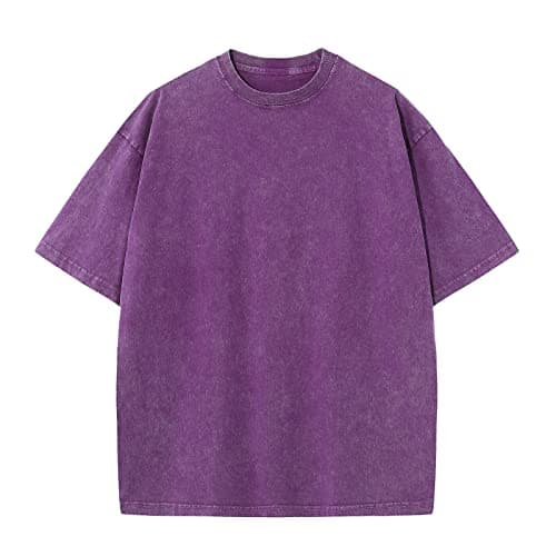 KEEPSHOWING Men's Cotton T-Shirts Oversized Unisex Short Sleeves Casual Loose Wash Solid Basic Tee Tops(A-Purple XL)