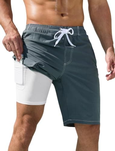 SILKWORLD Mens Bathing Suits 10 Inch Quick Dry Swim Shorts, Light Gray, 30
