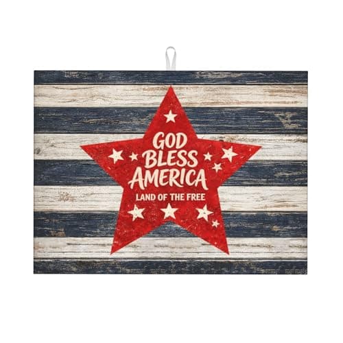 Patriotic Dish Drying Mat 18x24 Inch – 4th of July Drying Mat for Kitchen Counter, Absorbent Microfiber Patriotic Drying Pad for Sink, Coffee Bar & Pet Bowls