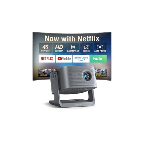 【Now with Netflix & 3000 ANSI】Smart 4K Projector with WiFi and Bluetooth, VISSPL 3D Dolby Audio and Auto Focus Portable Outdoor Projector, Movie Home Theater Projectors for Bedroom/Ceiling