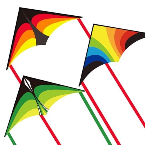 3-Pack Delta Kites Easy to Fly for Kids 4-8 8-12 & Adults, Colorful Outdoor Kites with Durable Wind-Resistant Frame, Lightweight Tangle-Free Kite for Beach Park (Green, Orange, Colorful)