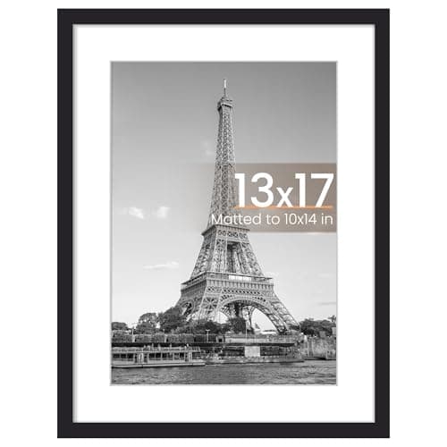 upsimples 13x17 Picture Frame, Display Pictures 10x14 with Mat or 13x17 Without, Wall Hanging Photo Frame, Black, 1 Pack