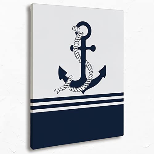 Boat Anchor Wall Art Canvas,11x14 inch Navy Blue And White Boat Anchor Canvas Painting,Gifts For Sea Lovers,Navigation Themed Decorate College Dorm Girl Room Men Cave Bedroom Home Posters&Prints