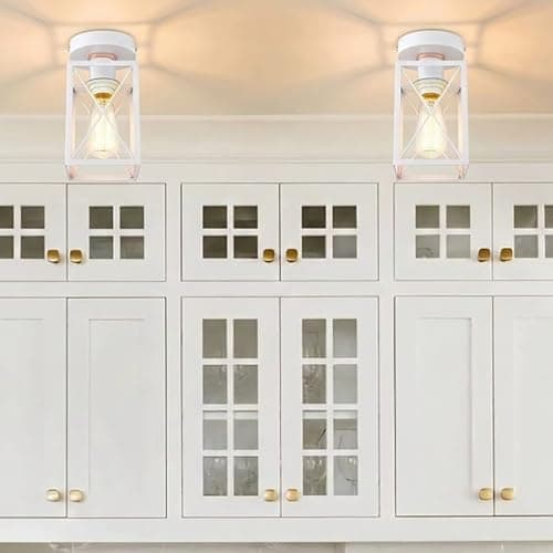 Ken & Ricky Modern Semi Flush Mount Ceiling Light,1-Light,White,2PK