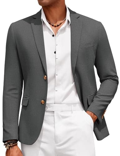 COOFANDY Men Casual Linen Blazer Classic Fit Sport Coat Linen Jacket Summer Beach Wedding Party Dark Grey