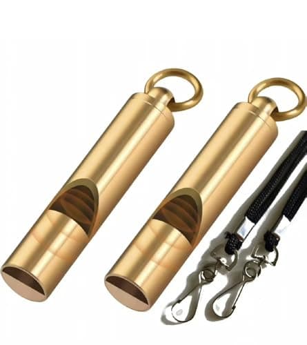 Whistle Emergency Auspicfly 2 pc Brass Loud Survival Whistles with Lanyard Hyper Safety Keychain Whistle for Self Defense, Hiking, Skiing, Coach, Boating, Training, Adult
