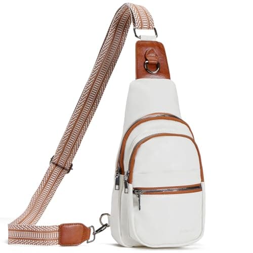 Seoky Rop Crossbody Bag for Women - Small Sling Bag in White/Brown Leather