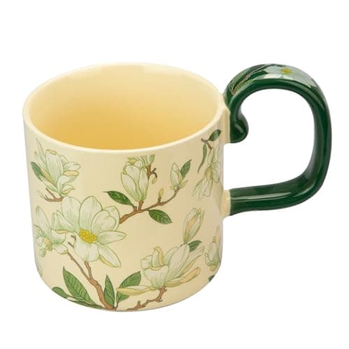 MDZF SWEET HOME Ceramic Mug, 13.5 oz Vintage Camellia Ceramic Coffee Mug, Floral Tea Cup, High-Temp Fired Aesthetic Flower Mug, Microwave, Dishwasher & Oven Safe, Romantic Gift
